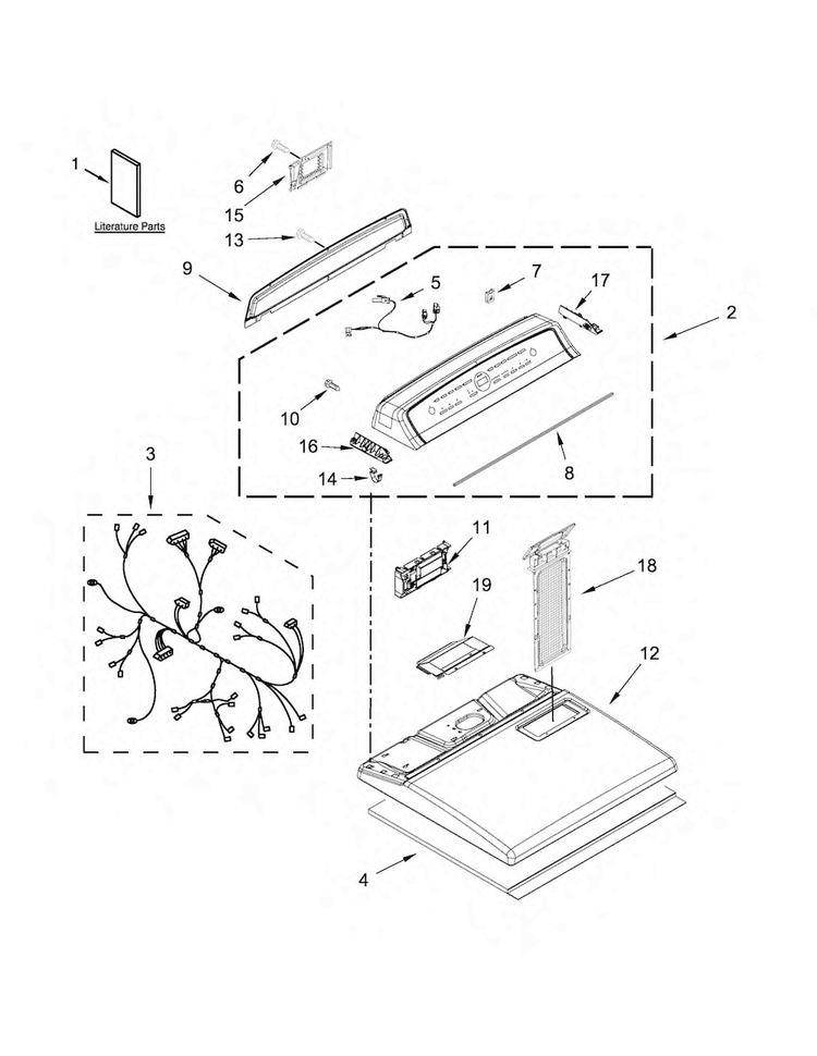 Top And Console Parts Diagram and Parts List for WED7000DW0  Whirlpool Dryer