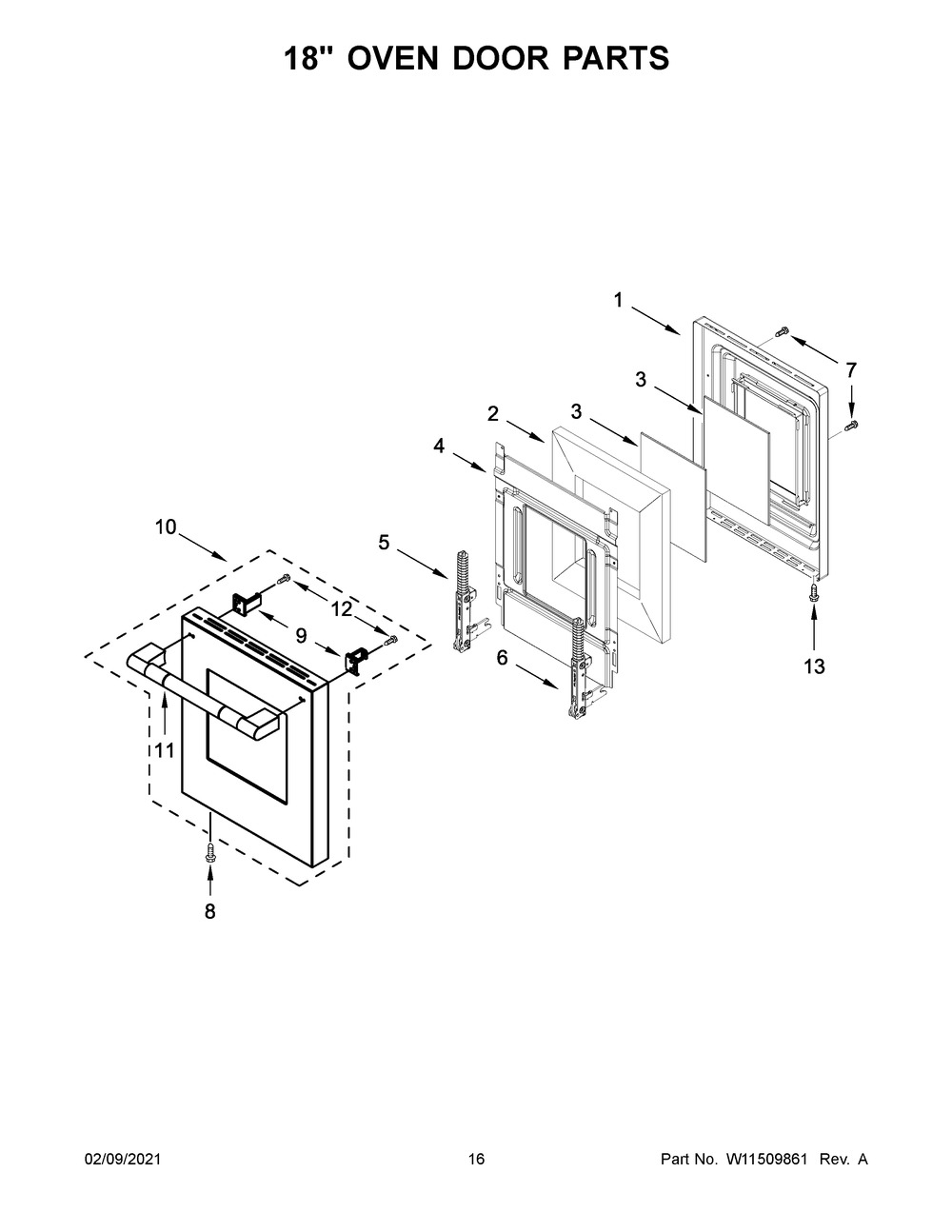 18 Inch Oven Door Parts Diagram and Parts List for JDRP548HL01  Whirlpool Range