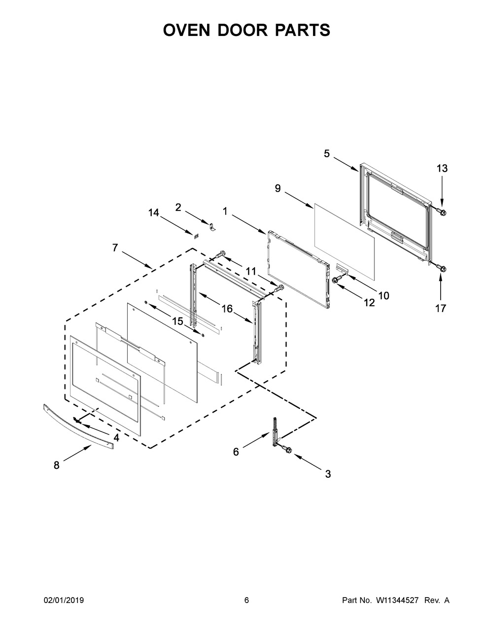 Oven Door Parts Diagram and Parts List for WOC75EC0HV02  Whirlpool Microwave Oven Combo