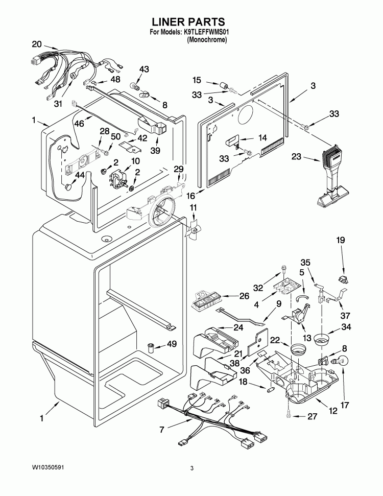 LINER PARTS Diagram and Parts List for K9TLEFFWMS01  KitchenAid Refrigerator