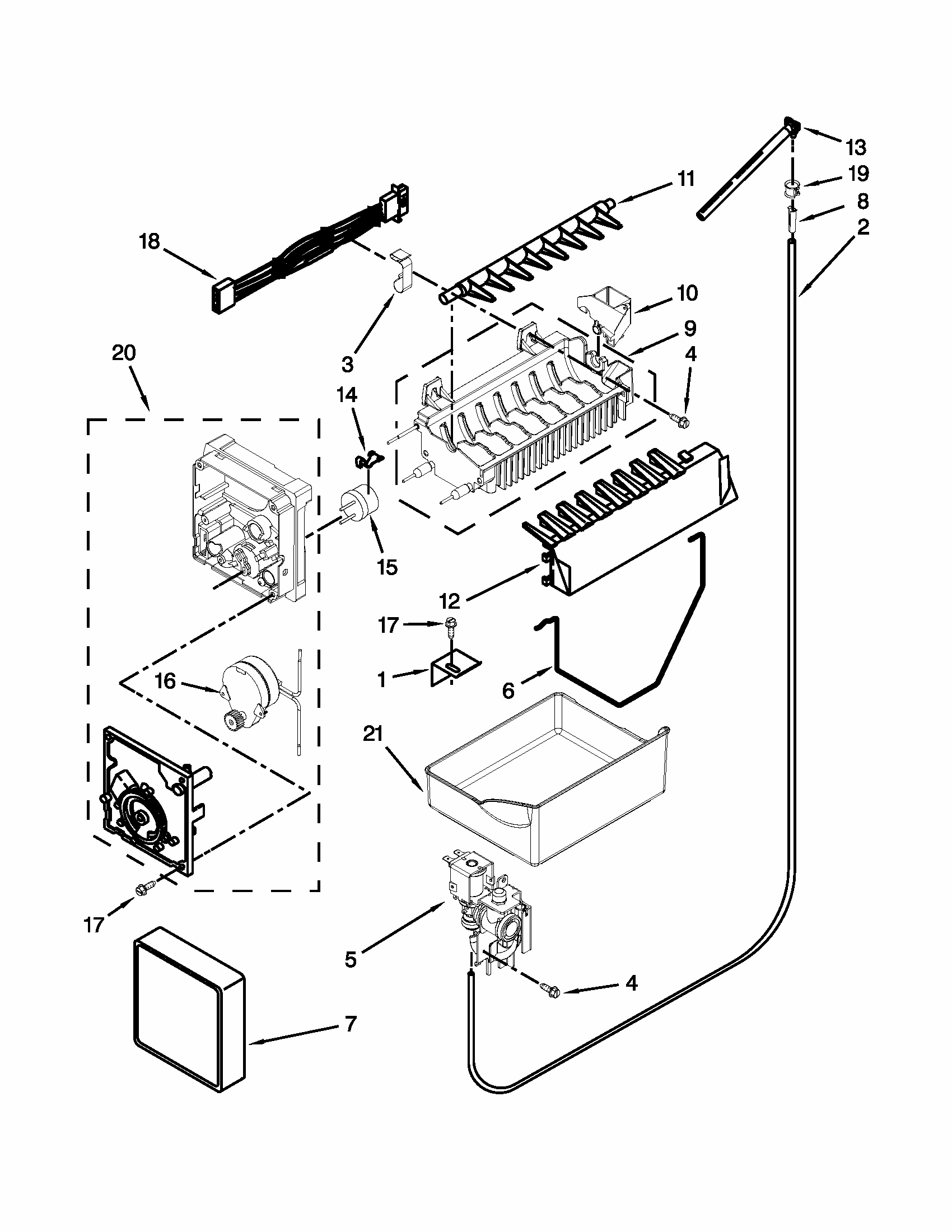 Icemaker Parts Diagram and Parts List for GB2FHDXWB07  Whirlpool Refrigerator