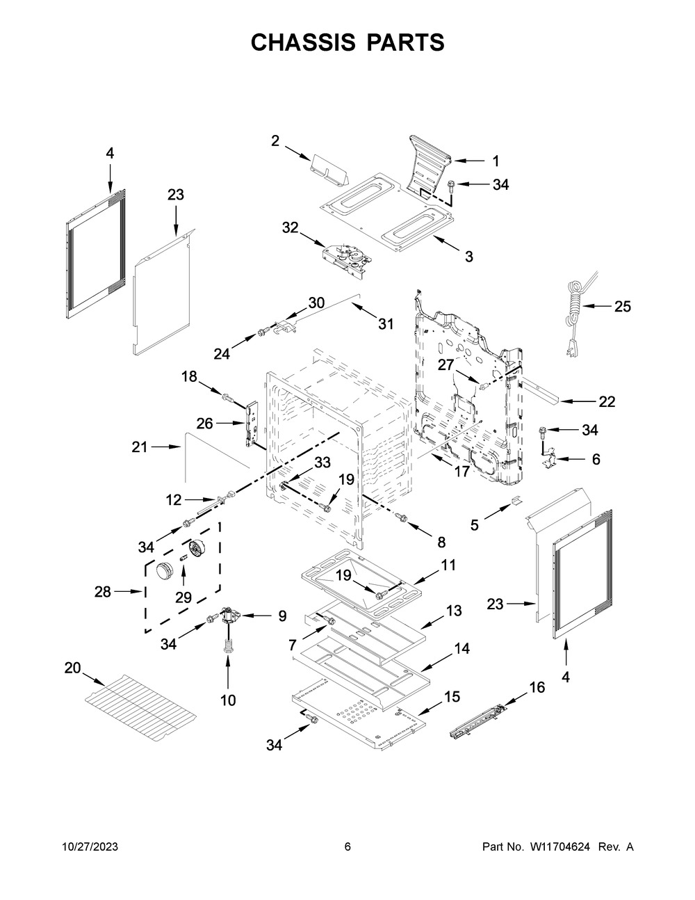 Chassis Parts Diagram and Parts List for WFG515S0MS1  Whirlpool Range