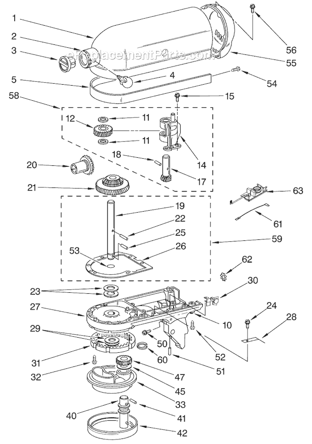 CASE, GEARING, AND PLANETARY UNIT Diagram and Parts List for KSM90  KitchenAid Mixer