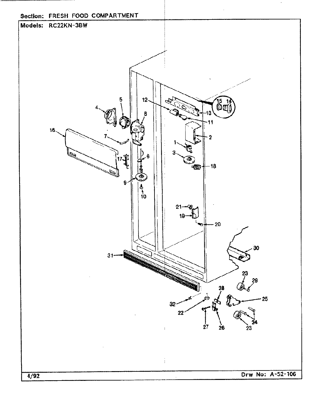 03 - Fresh Food Compartment Diagram and Parts List for RC22KN-3BW  Whirlpool Refrigerator