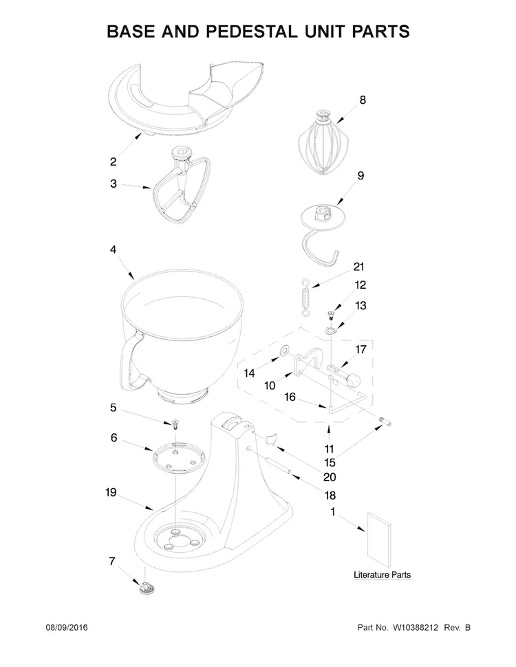 Base And Pedestal Unit Parts Diagram and Parts List for 5KSM150PSICA4  KitchenAid Mixer