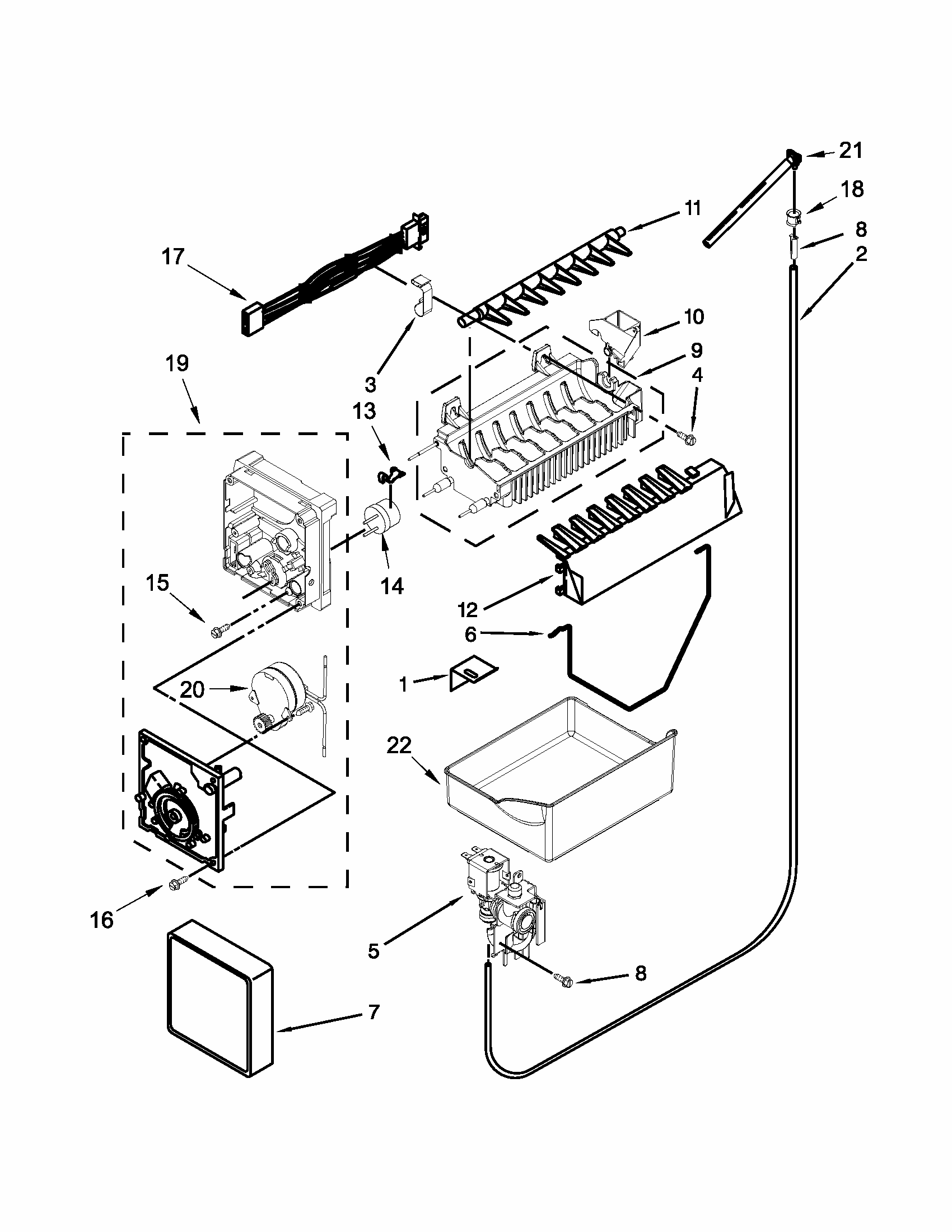 Icemaker Parts Diagram and Parts List for GB9FHDXWQ07  Whirlpool Refrigerator