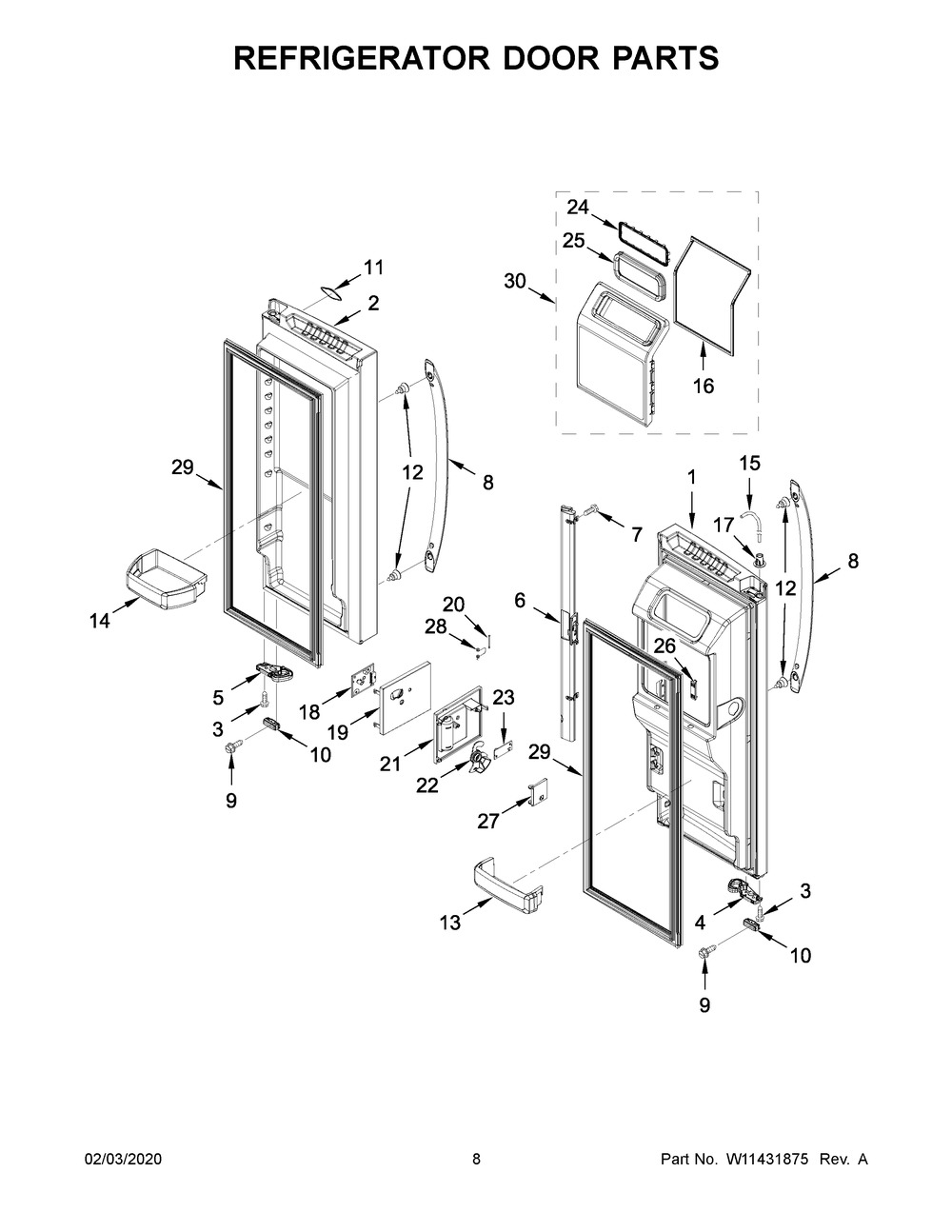 Refrigerator Door Parts Diagram and Parts List for WRF767SDHZ01  Whirlpool Refrigerator