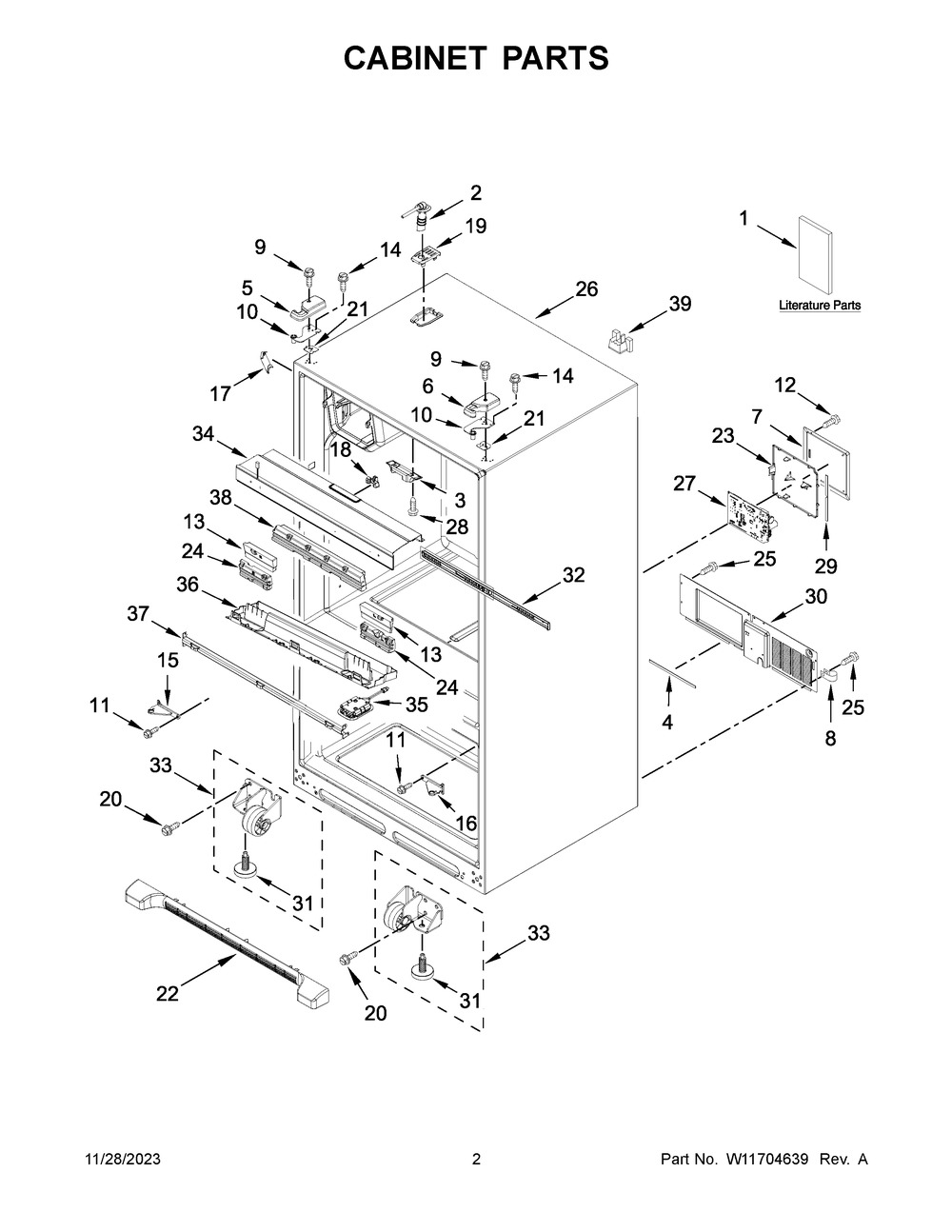 Cabinet Parts Diagram and Parts List for WRX735SDHW09  Whirlpool Refrigerator
