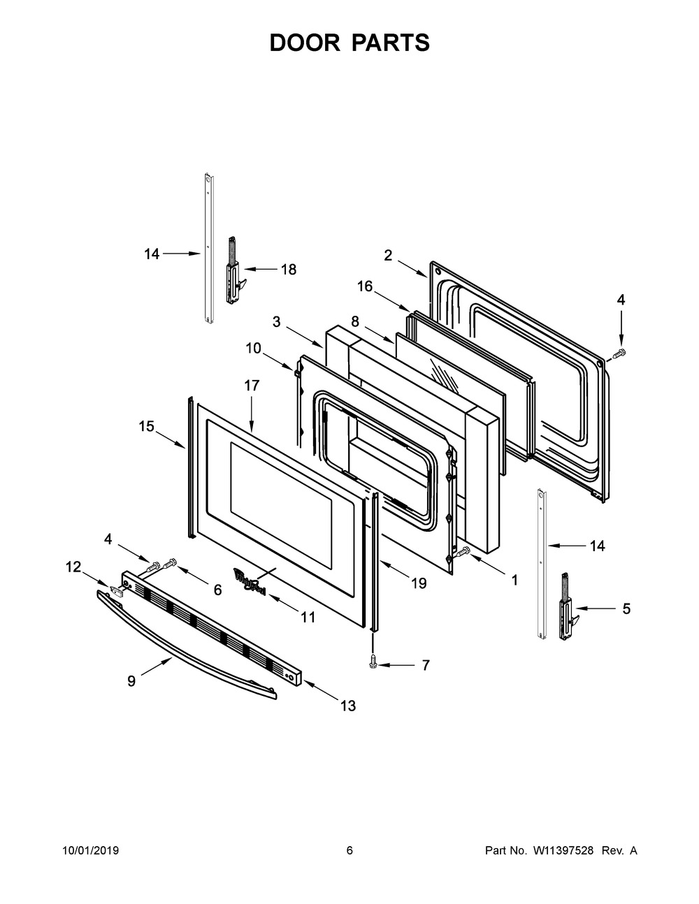 Door Parts Diagram and Parts List for WEC310S0FS4  Whirlpool Range