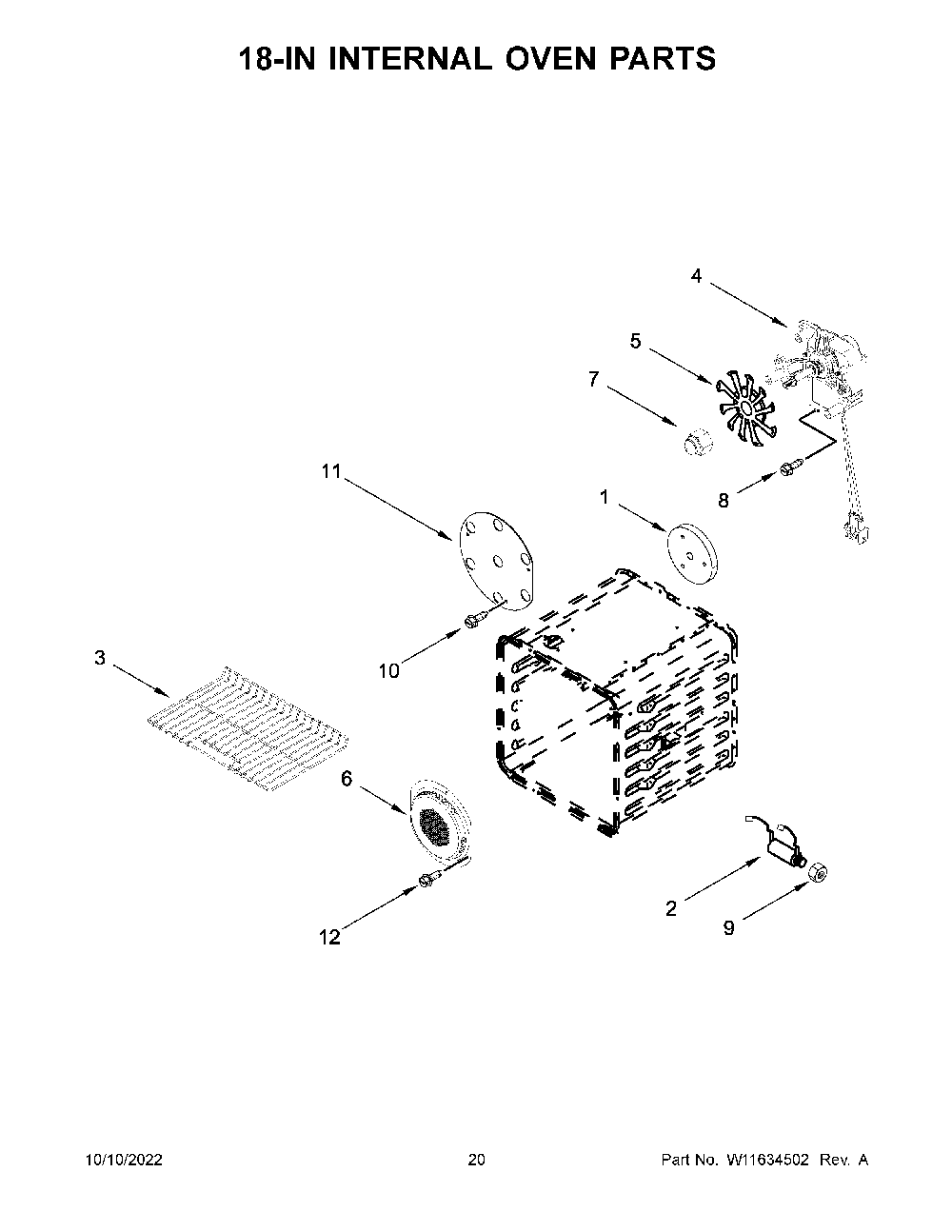 18-In Internal Oven Parts Diagram and Parts List for KFGC558JBK05  KitchenAid Range
