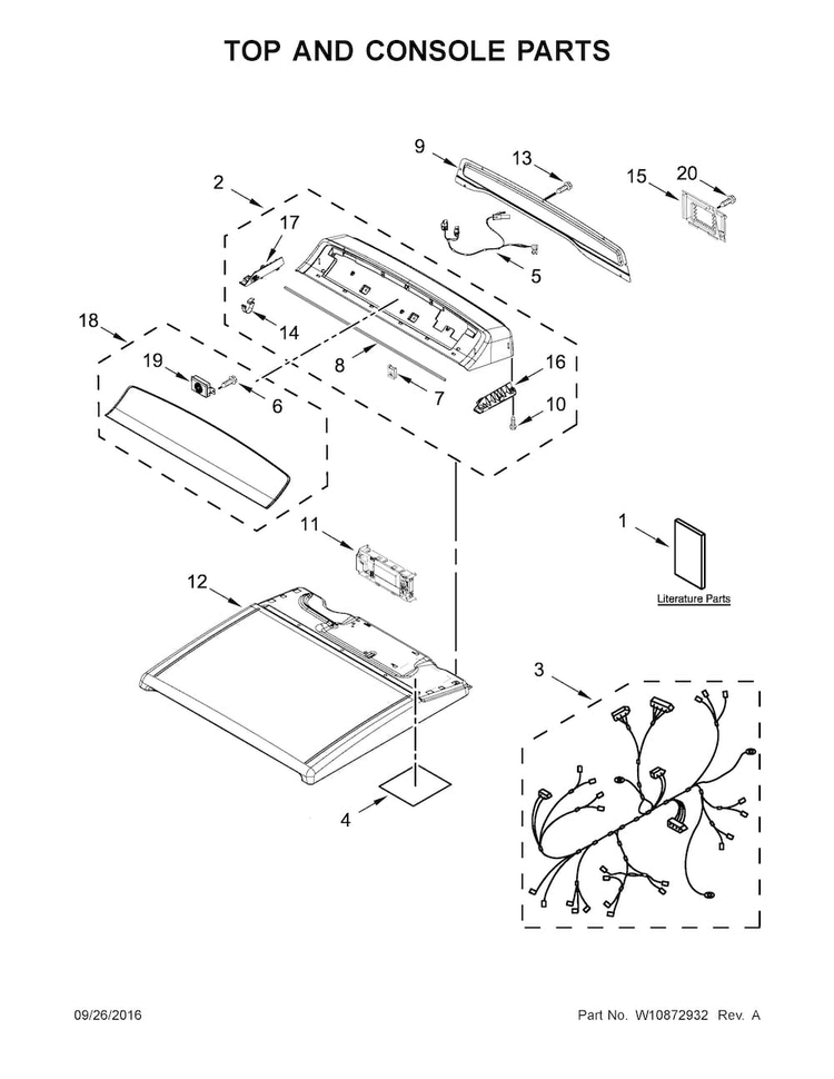 Top And Console Parts Diagram and Parts List for WGD8500DW3  Whirlpool Dryer