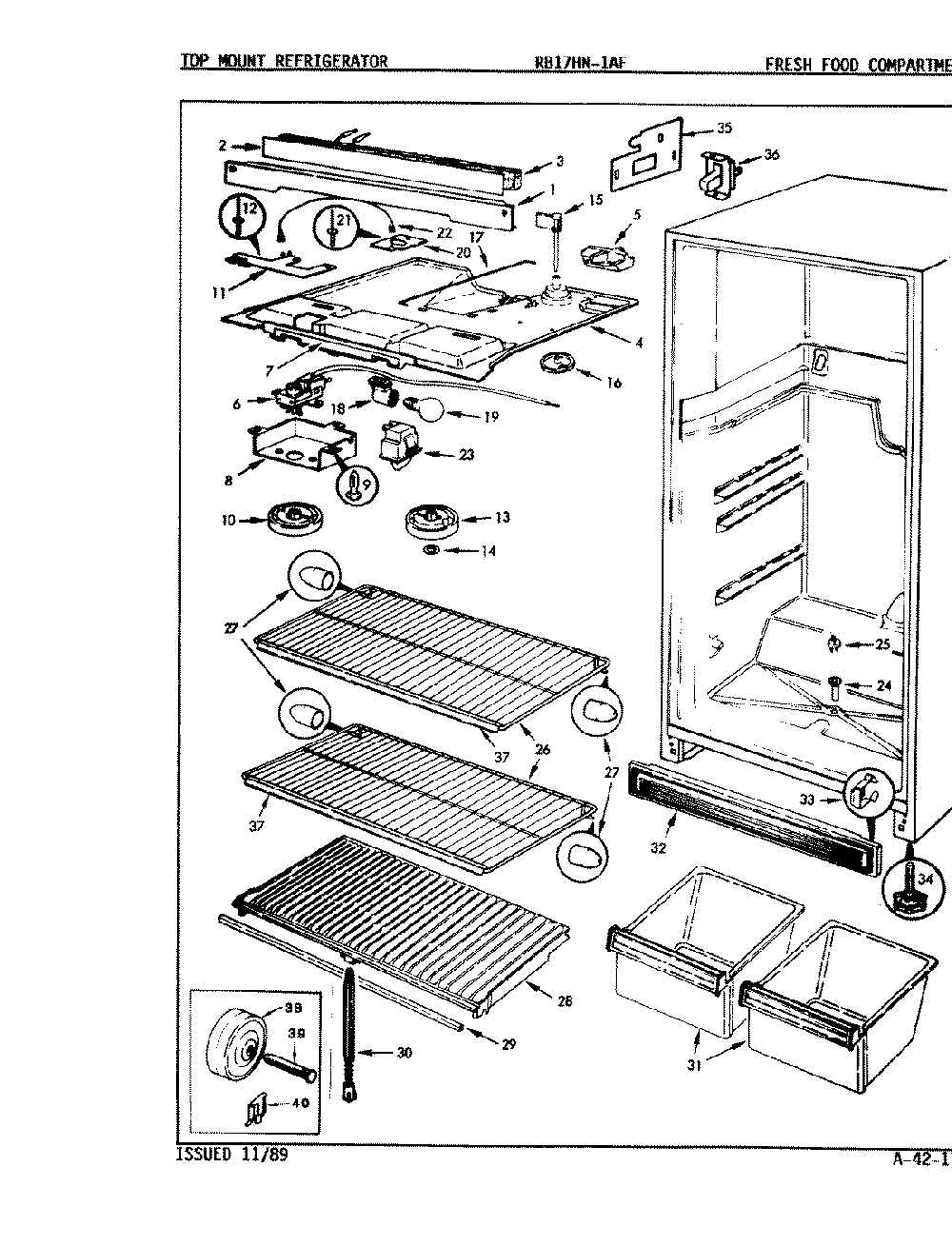 03 - Fresh Food Compartment Diagram and Parts List for RB17HA1AF  Whirlpool Refrigerator