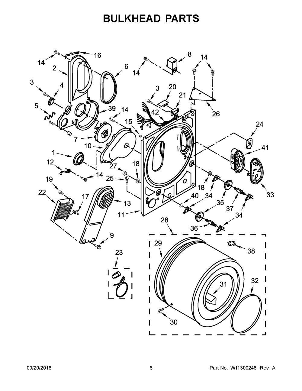 Bulkhead Parts Diagram and Parts List for LDR3822PQ3  Whirlpool Dryer