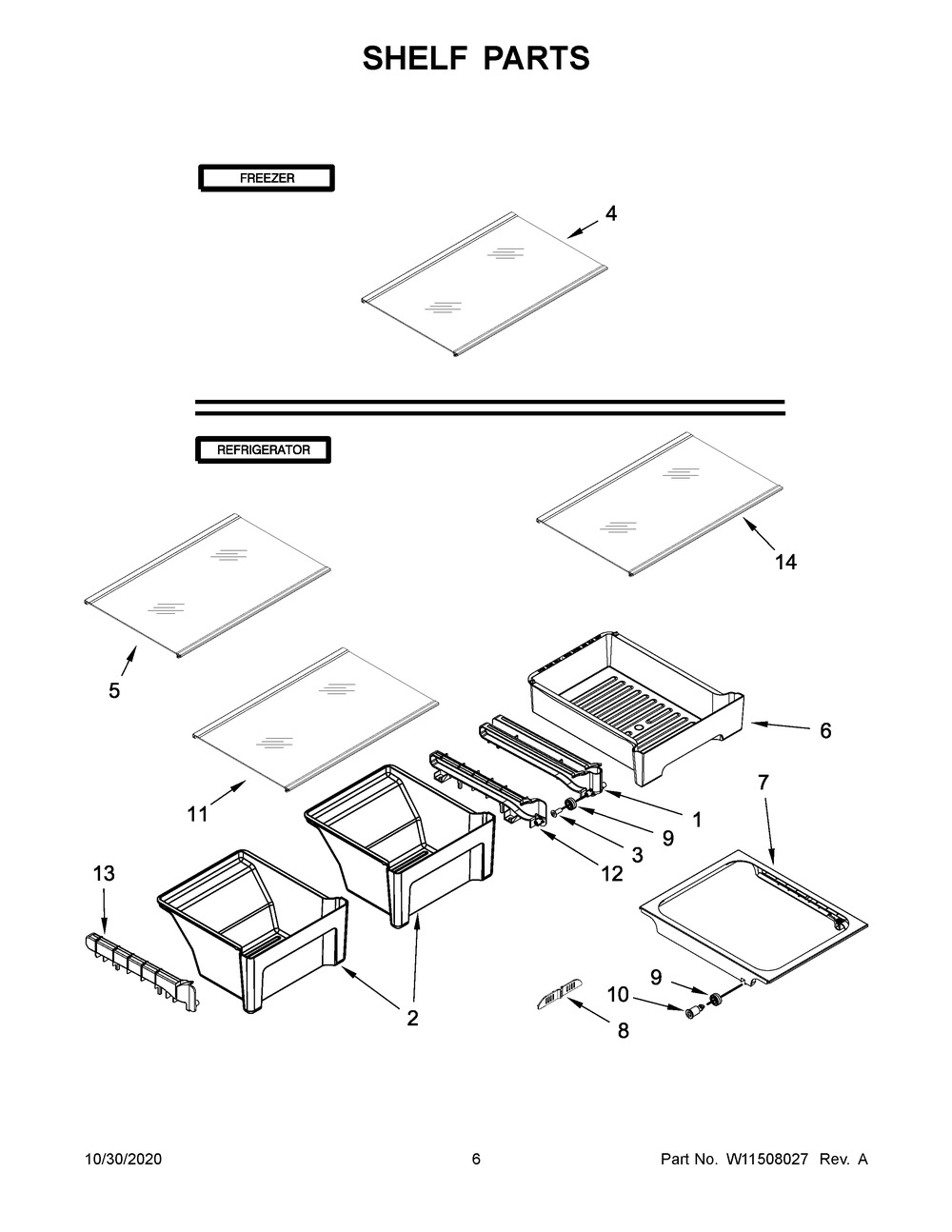 Shelf Parts Diagram and Parts List for WRT519SZDB06  Whirlpool Refrigerator