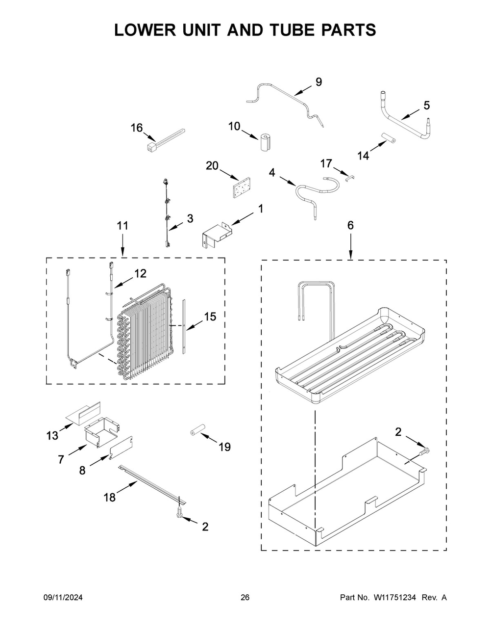 14 - Lower Unit And Tube Parts Diagram and Parts List for JBSS48E22L01  Whirlpool Refrigerator