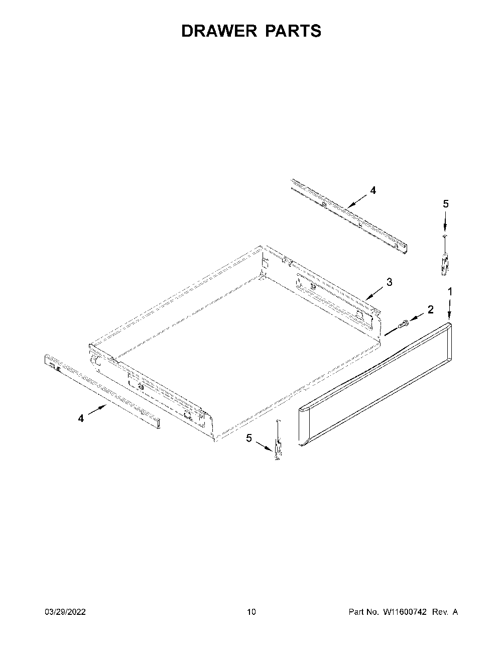 Drawer Parts Diagram and Parts List for KFEG500EBS6  KitchenAid Range