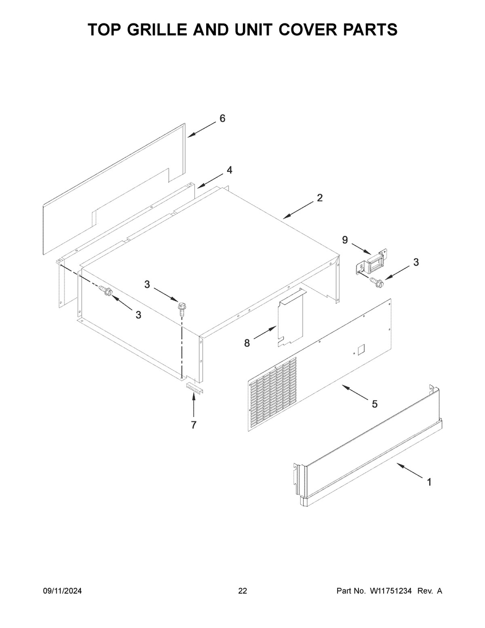 12 - Top Grille And Unit Cover Parts Diagram and Parts List for JBSS48E22L01  Whirlpool Refrigerator