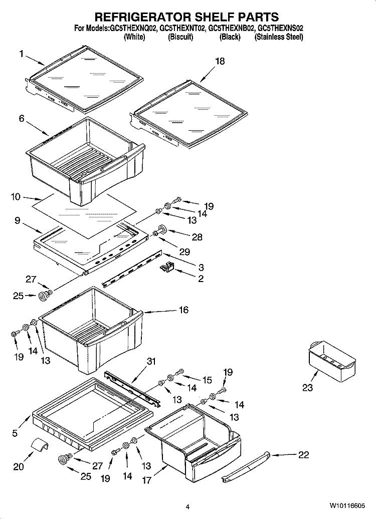 REFRIGERATOR SHELF PARTS Diagram and Parts List for GC5THEXNT02  Whirlpool Refrigerator