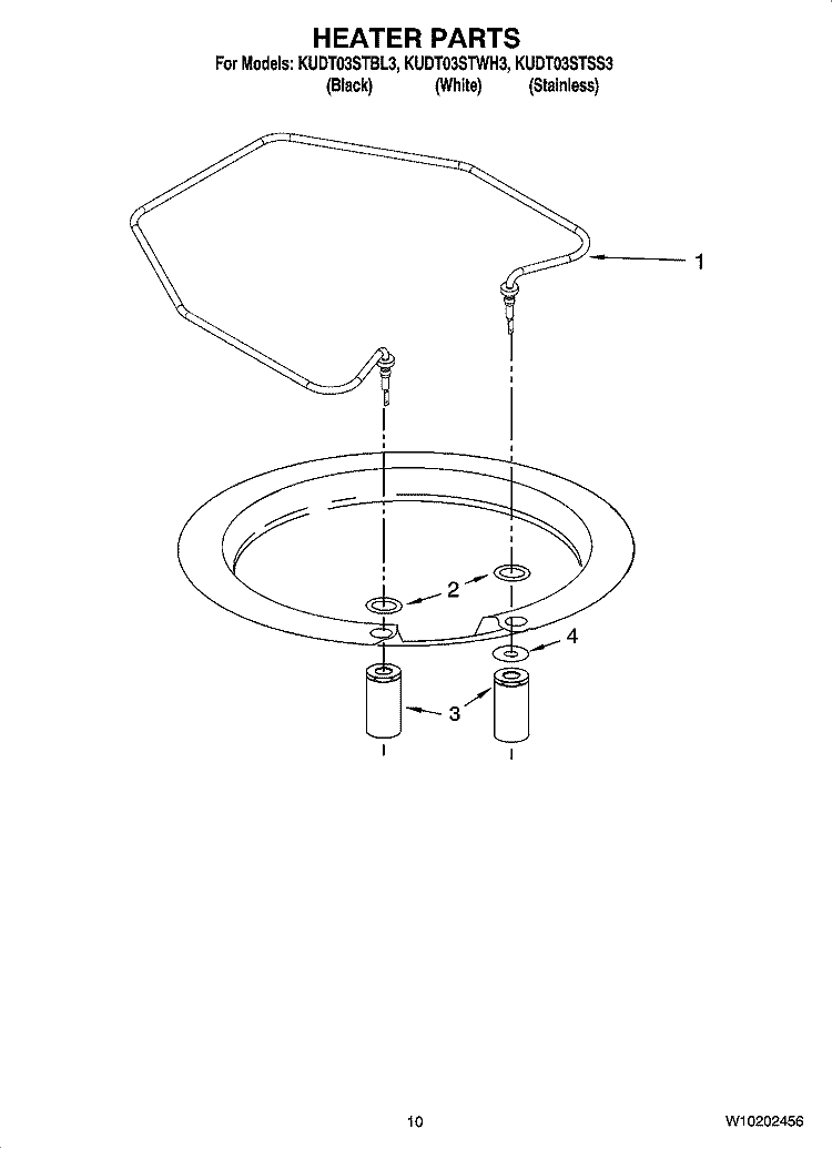 HEATER PARTS Diagram and Parts List for KUDT03STSS3  KitchenAid Dishwasher
