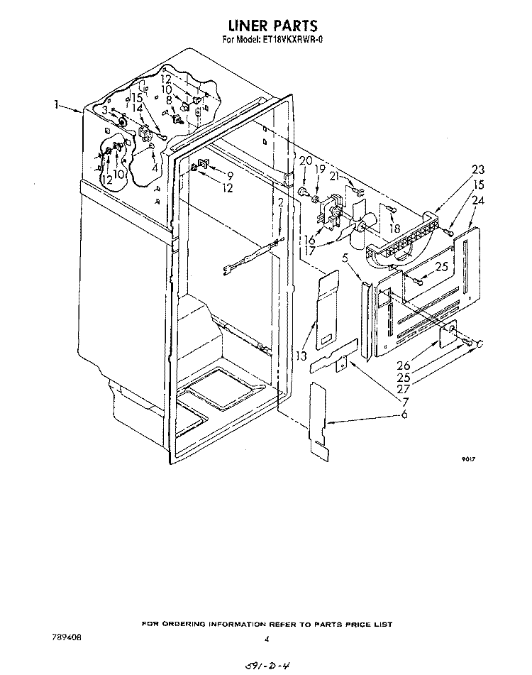 LINER Diagram and Parts List for ET18VKXRWR0  Whirlpool Refrigerator
