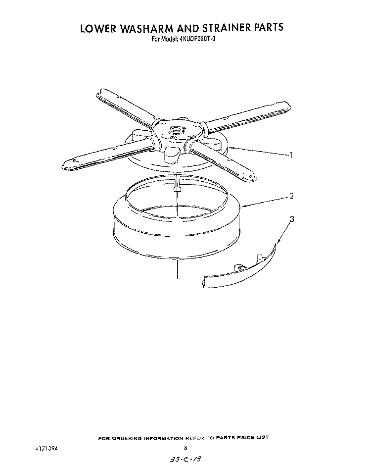 LOWER WASHARM AND STRAINER Diagram and Parts List for 4KUDP220T0  KitchenAid Dishwasher
