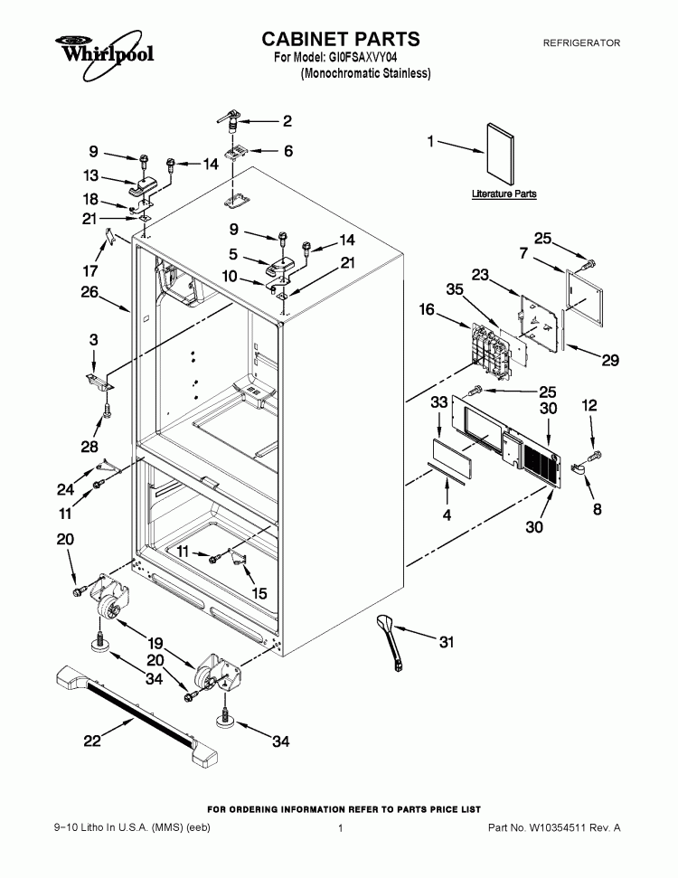 CABINET PARTS Diagram and Parts List for GI0FSAXVY04  Whirlpool Refrigerator