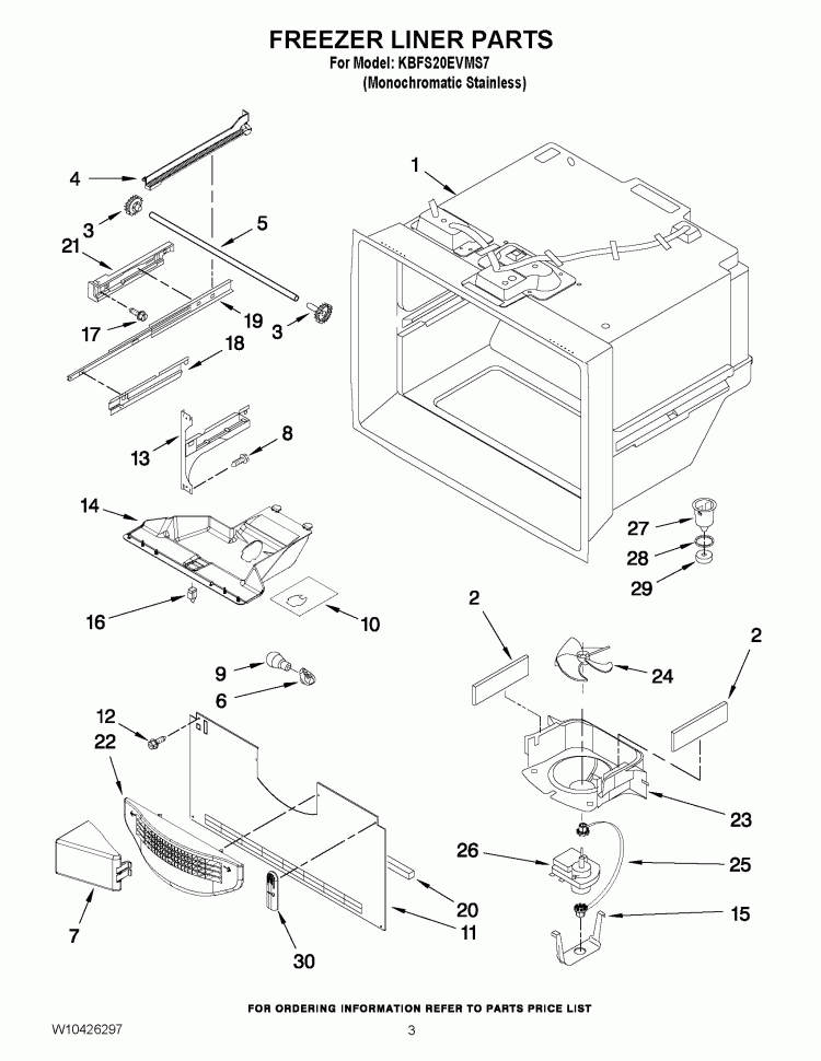 FREEZER LINER PARTS Diagram and Parts List for KBFS20EVMS7  KitchenAid Refrigerator