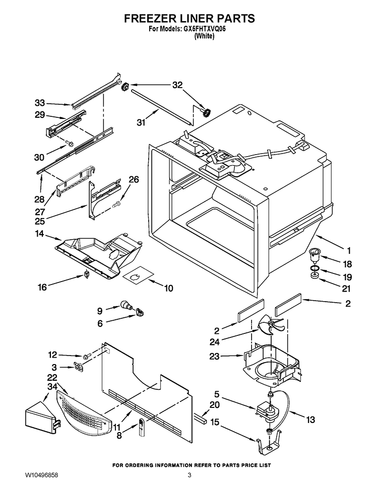 FREEZER LINER PARTS Diagram and Parts List for GX5FHTXVQ05  Whirlpool Refrigerator