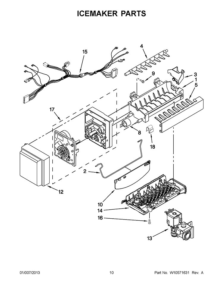 ICEMAKER PARTS Diagram and Parts List for GI6FARXXY08  Whirlpool Refrigerator