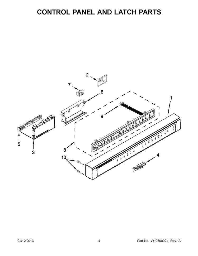 CONTROL PANEL AND LATCH PARTS Diagram and Parts List for WDF750SAYB2  Whirlpool Dishwasher