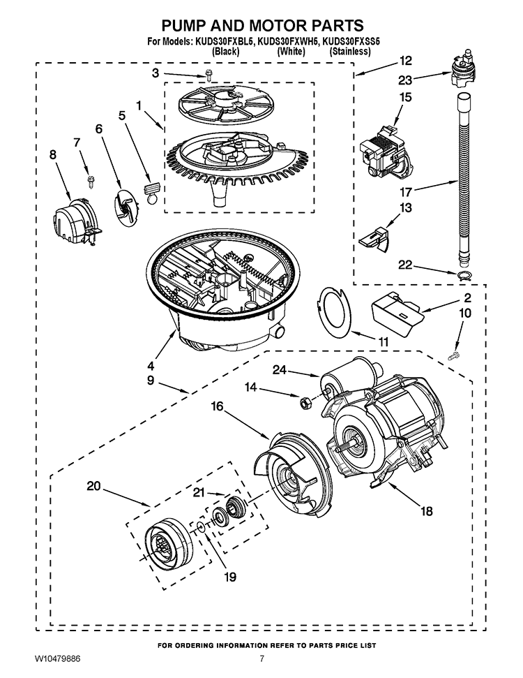PUMP AND MOTOR PARTS Diagram and Parts List for KUDS30FXSS5  KitchenAid Dishwasher