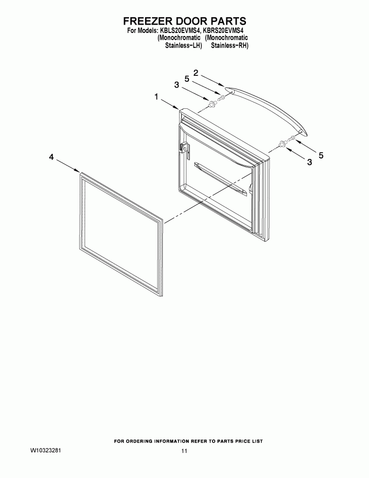 FREEZER DOOR PARTSQ Diagram and Parts List for KBLS20EVMS4  KitchenAid Refrigerator