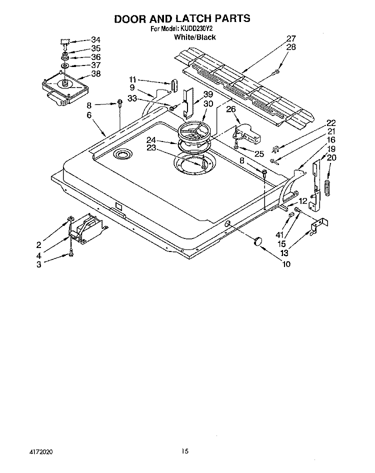 DOOR AND LATCH Diagram and Parts List for KUDD230Y2  KitchenAid Dishwasher