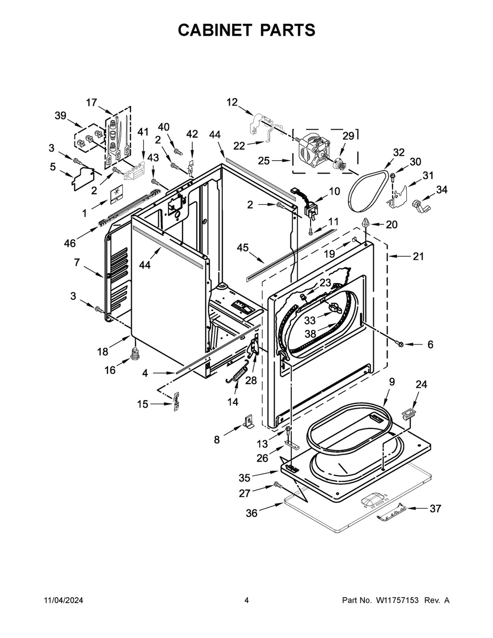 03 - Cabinet Parts Diagram and Parts List for CDEW7011RW0  Whirlpool Dryer