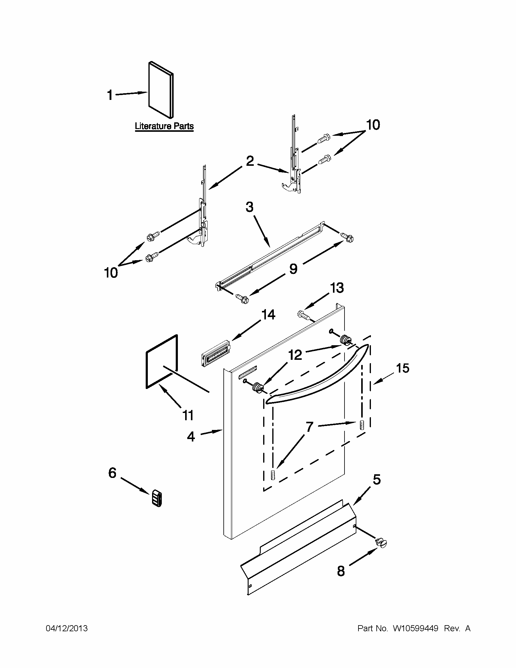 Door And Panel Parts Diagram and Parts List for 66513283K116  Kenmore Dishwasher