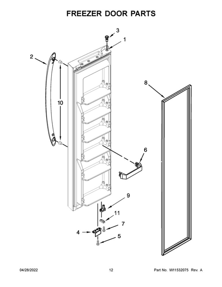Freezer Door Parts Diagram and Parts List for 10641172714  Kenmore Refrigerator