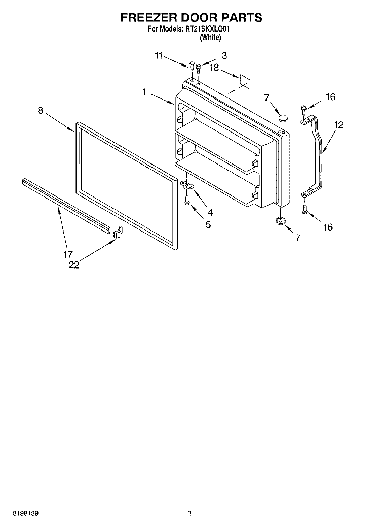 FREEZER DOOR Diagram and Parts List for RT21SKXLQ01  Roper Refrigerator
