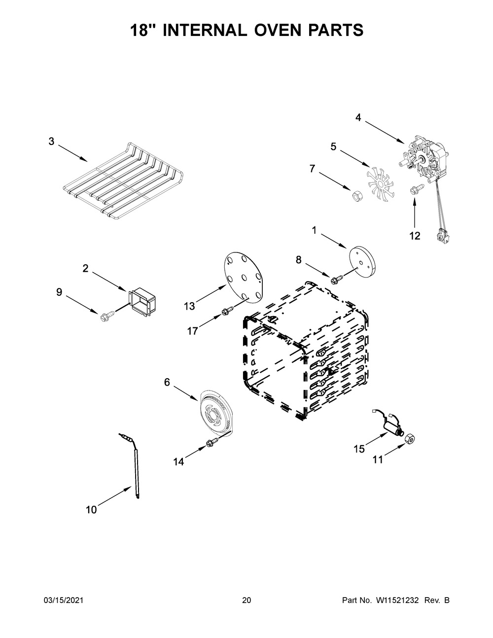 18 Inch Internal Oven Parts Diagram and Parts List for JGRP748HM01  Whirlpool Range