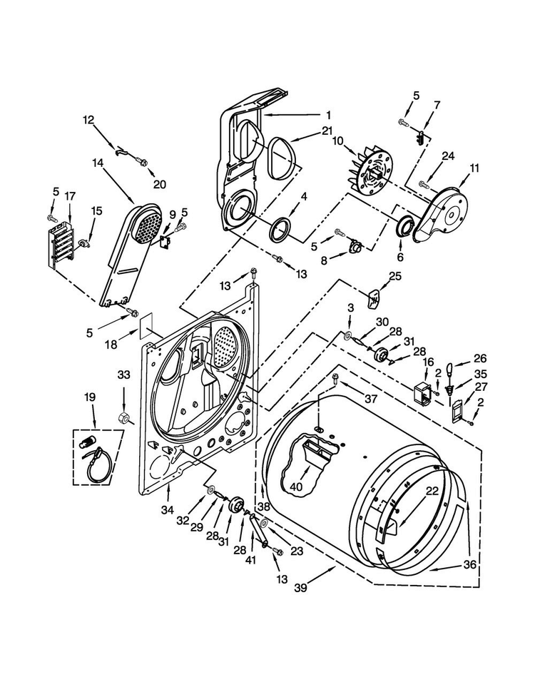 Bulkhead Parts Diagram and Parts List for 7EWED1730YW1  Whirlpool Dryer