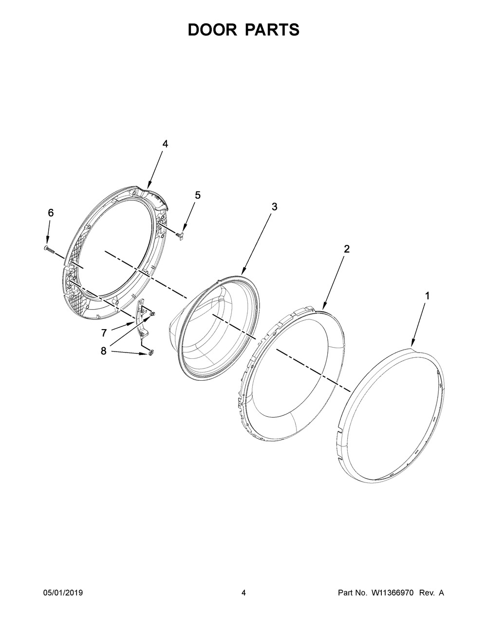 Door Parts Diagram and Parts List for WFW3090GW2  Whirlpool Washer