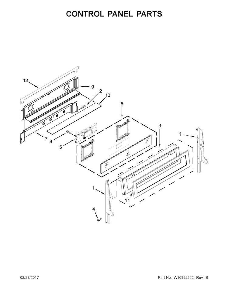 Control Panel Parts Diagram and Parts List for KFGD500ESS04  KitchenAid Range