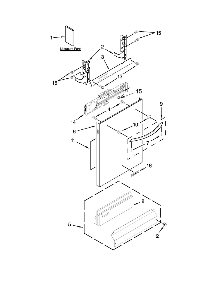 Door Panel Parts Diagram and Parts List for KUDC10FXBL7  KitchenAid Dishwasher
