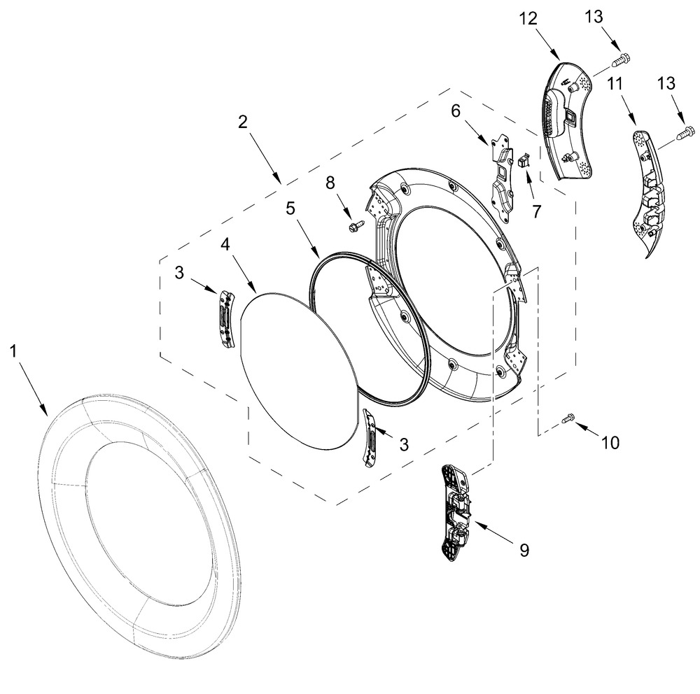 Door Parts Diagram and Parts List for WGD6605MW1,WGD6605MC1  Whirlpool Dryer