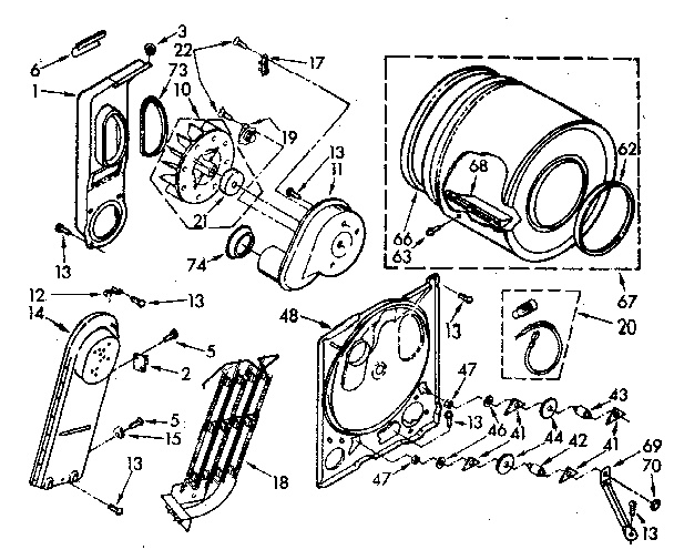 Bulkhead Diagram and Parts List for LE3000XSWO  Whirlpool Dryer