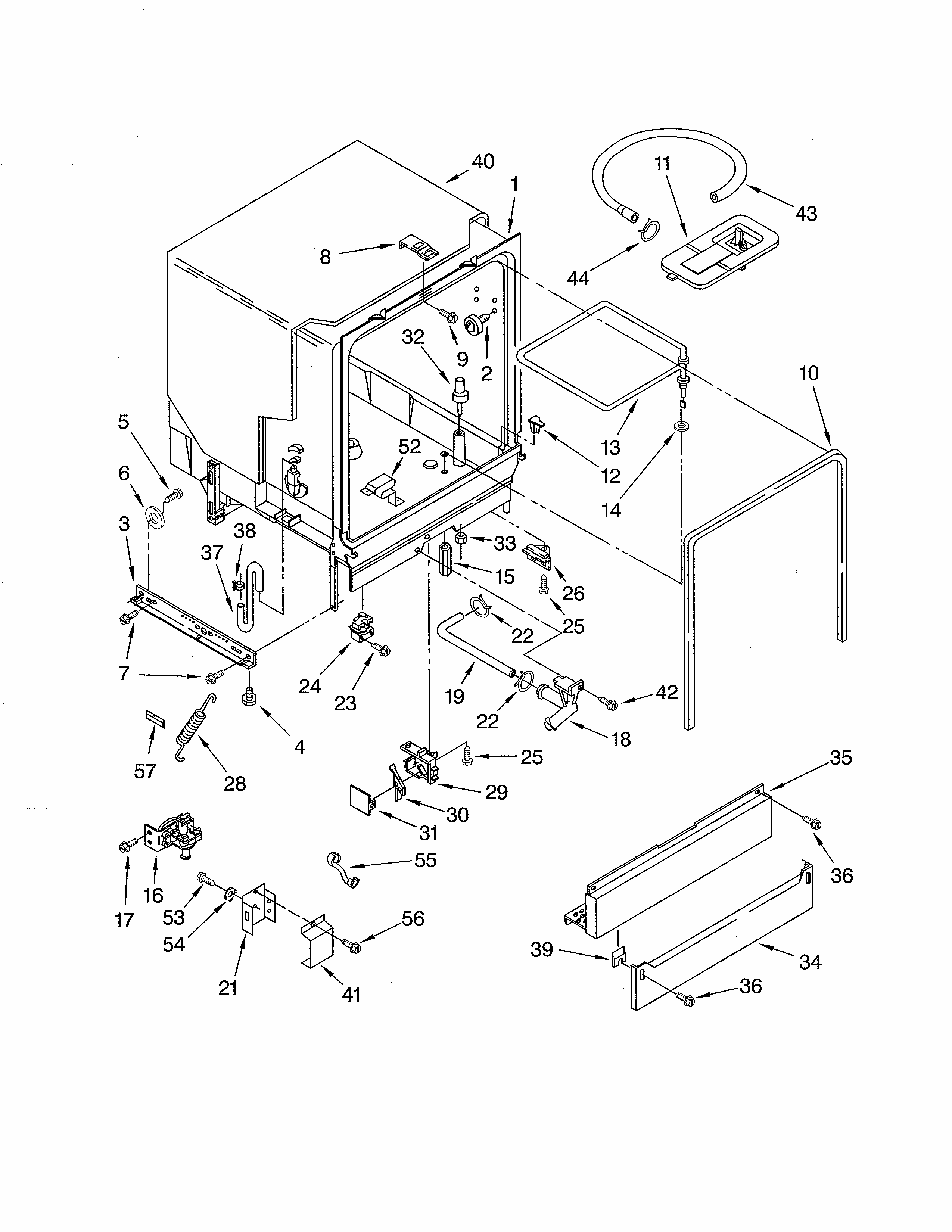 Tub Diagram and Parts List for SUD4000HQ1  Whirlpool Dishwasher
