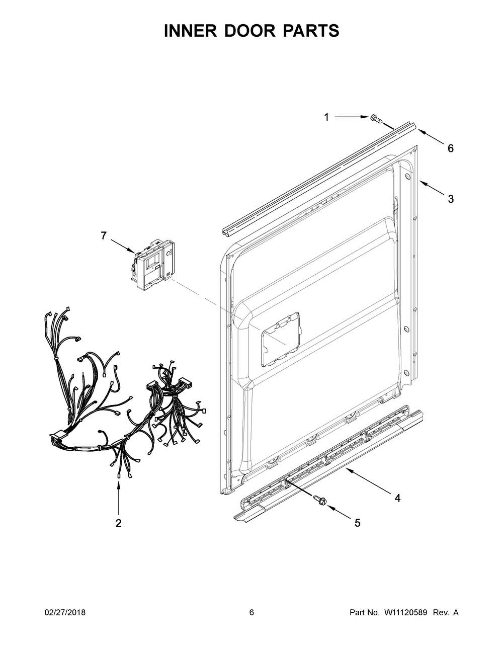 Inner Door Parts Diagram and Parts List for WDT975SAHZ0  Whirlpool Dishwasher