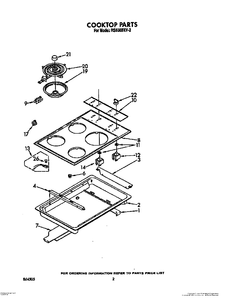COOKTOP Diagram and Parts List for RS600BXV2  Whirlpool Range