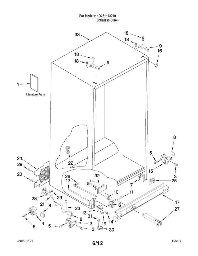 Cabinet Parts Diagram and Parts List for 10651113210  Kenmore Refrigerator