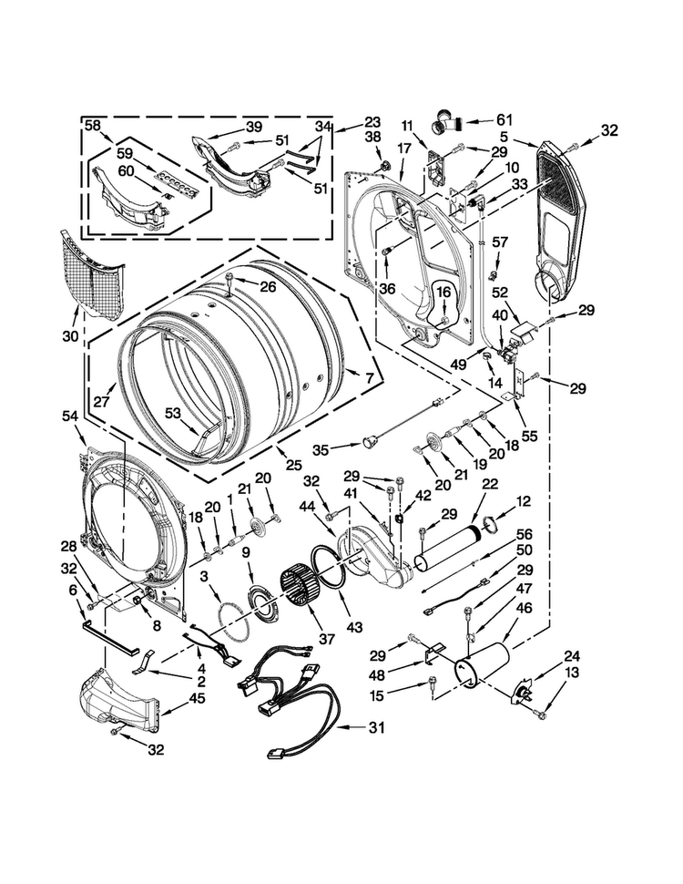 Bulkhead Parts Diagram and Parts List for WGD88HEAW2  Whirlpool Dryer