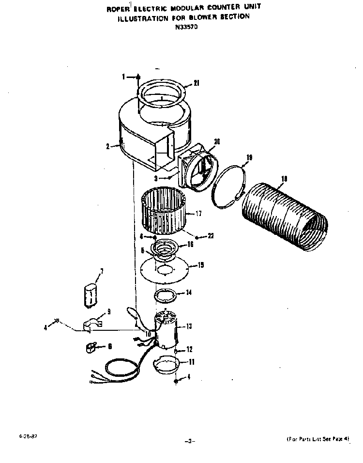 Blower Diagram and Parts List for N3357*0  Roper Range